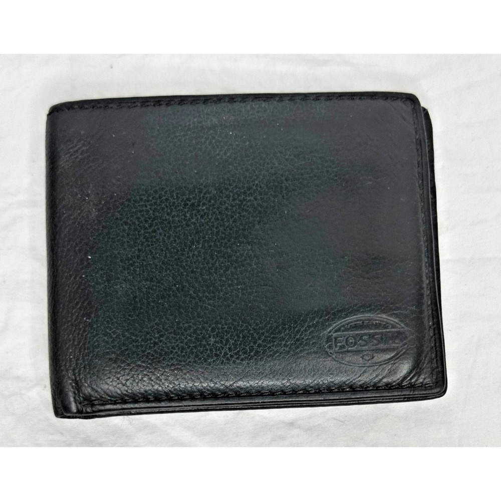 Mens Fossil Wallet Bifold Black Leather 3.5x4